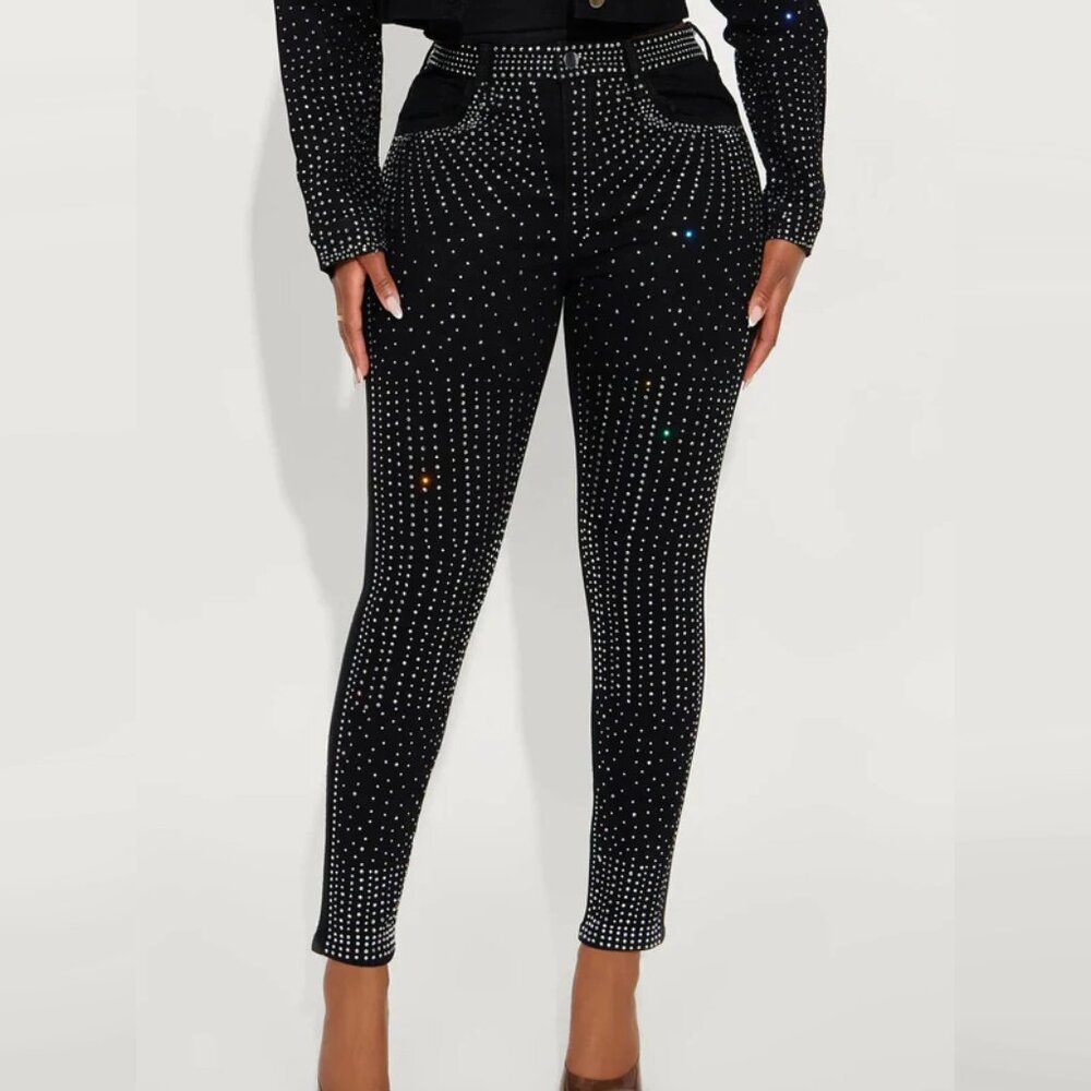 Touch Of Glitz High Rise Rhinestone Embellished Stretch Skinny Jeans